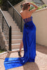 Load image into Gallery viewer, Svart stroppeløs korsett Prom kjole med spalt