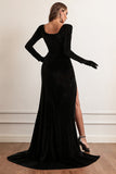 Velvet Long Sleeves Prom Dress med Slit