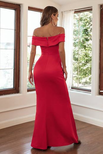 Av skulderen rød skjede lang formell kjole