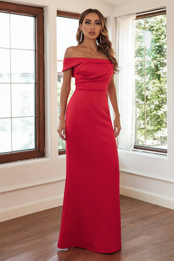 Av skulderen rød skjede lang formell kjole