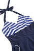 Load image into Gallery viewer, Halter Stripe Blå Swing Retro kjole med lommer