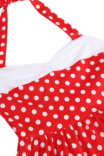 Red Halter Polka Dots kjole fra 1950-tallet