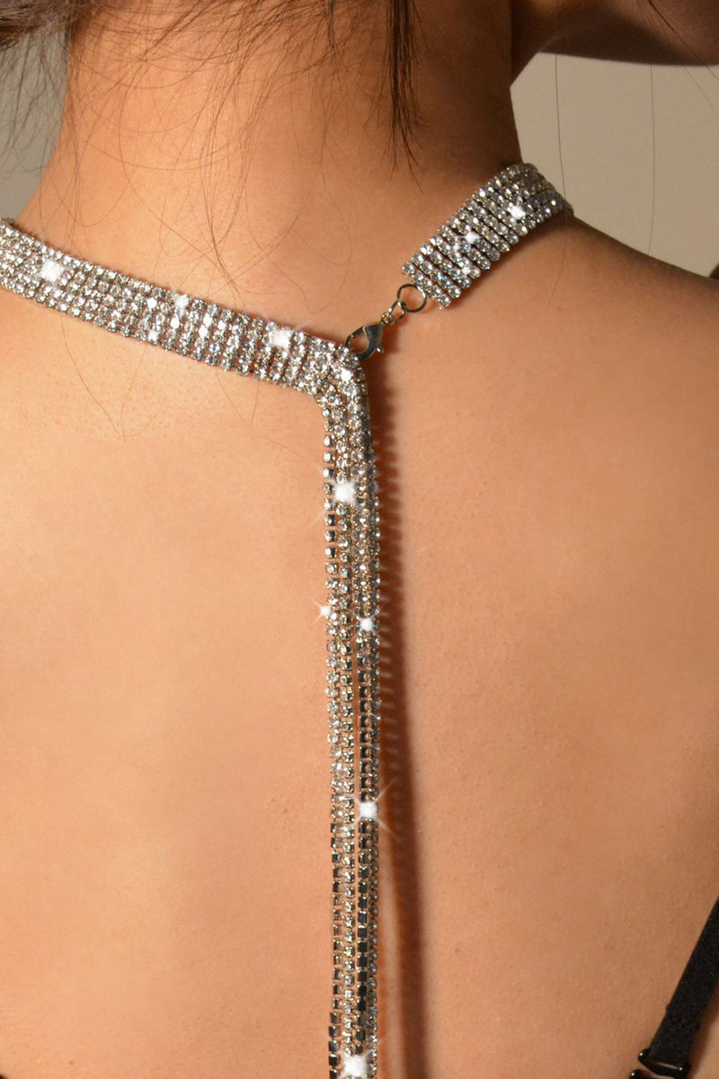 Load image into Gallery viewer, Sparkly sølv lang krystall krage halskjede