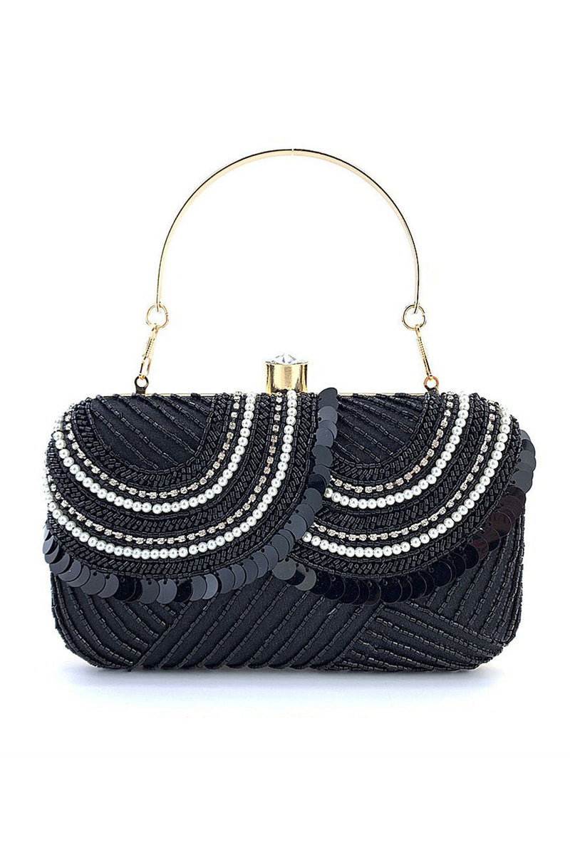 Load image into Gallery viewer, Black Beaded MIni Party Handbag med paljetter