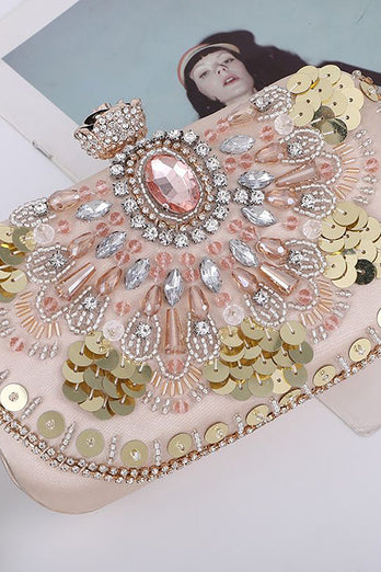 Sparkly Sequins Blush Evening Party Handbag med perler