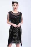 Svart glitter paljetter flapper kjole med frynser
