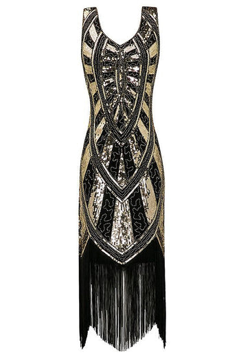 Svarte frynser Bodycon Glitter kjole fra 1920-tallet