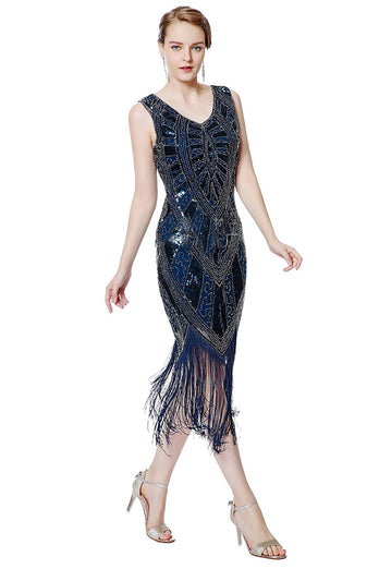 Svarte frynser Bodycon Glitter kjole fra 1920-tallet