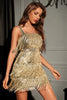 Load image into Gallery viewer, Sparkly Golden Sequins Cocktail Party kjole med frynser