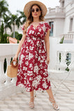 Plus Size Burgunder V Neck Summer Dress