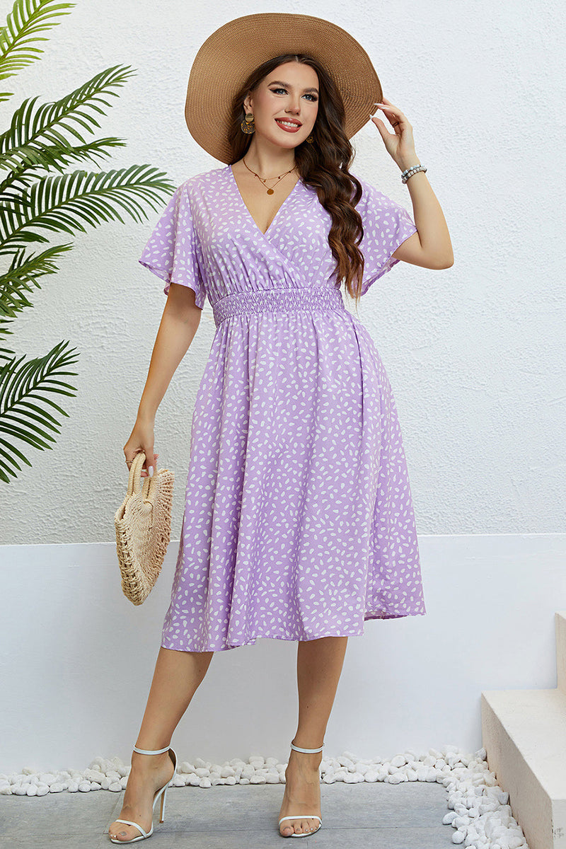 Load image into Gallery viewer, Lilac Plus Size V Neck Summer Dress med korte ermer