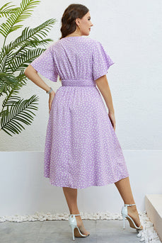 Lilac Plus Size V Neck Summer Dress med korte ermer
