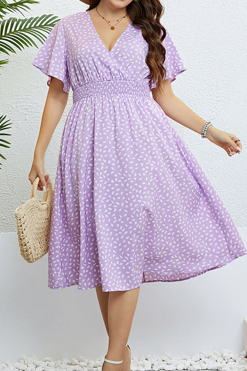 Load image into Gallery viewer, Lilac Plus Size V Neck Summer Dress med korte ermer