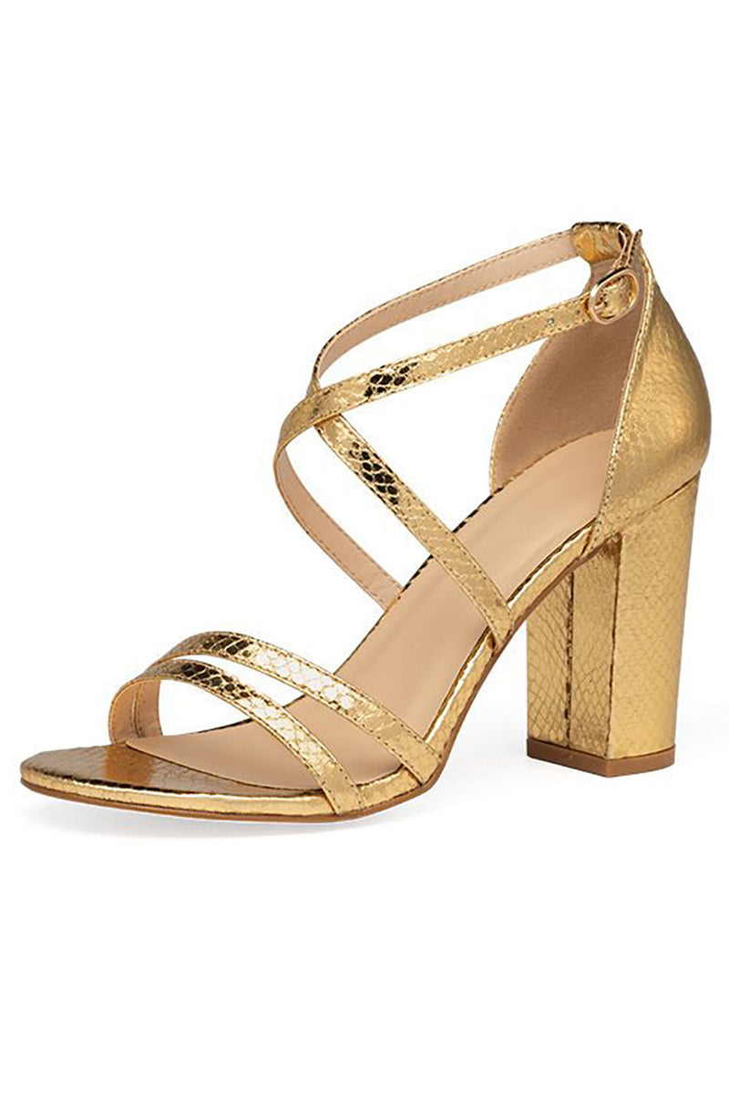 Load image into Gallery viewer, Golden Chunky High Heel Ankel Strap Sandal