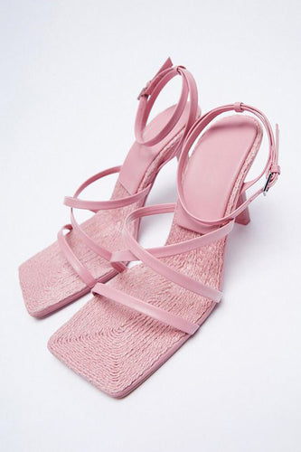 Rosa Slip-on Square Toe Høyhælte sandaler