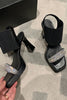 Load image into Gallery viewer, Tykk hæl Solid Rhinestone Fisk Munn Elastiske sandaler
