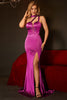 Load image into Gallery viewer, Havfrue ermeløs Fuchsia Long Prom kjole med spalt
