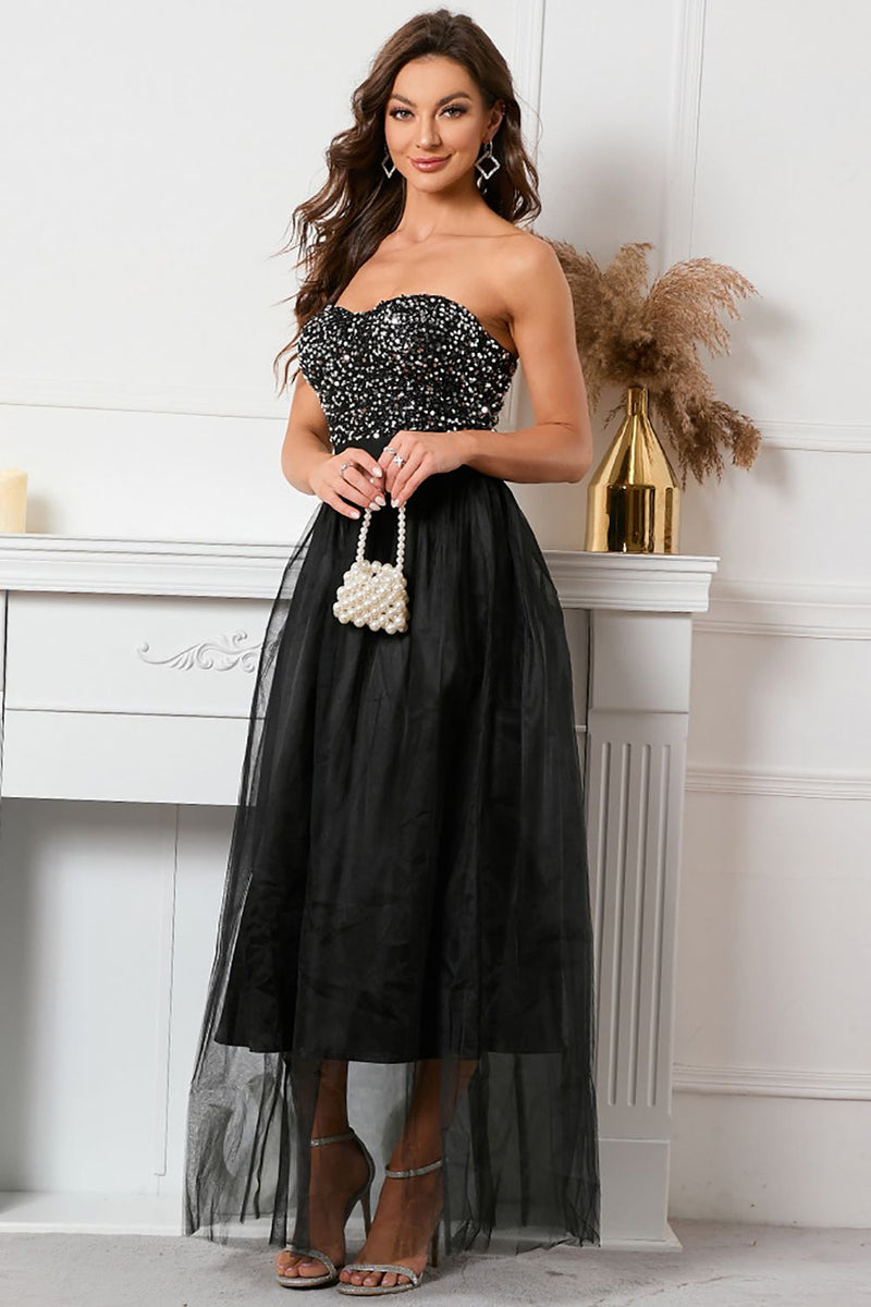 Load image into Gallery viewer, Sparkly Sweetheart Black Prom kjole med paljetter