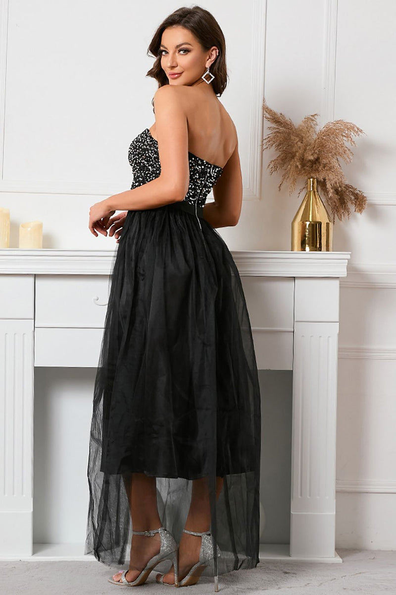 Load image into Gallery viewer, Sparkly Sweetheart Black Prom kjole med paljetter