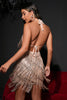 Load image into Gallery viewer, Sparkly Halter Backless Sequins Svart Kort Homecoming Kjole med frynser