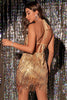 Load image into Gallery viewer, Sparkly Halter Backless Sequins Svart Kort Homecoming Kjole med frynser