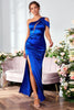 Load image into Gallery viewer, Havfrue en skulder Royal Blue Long Prom kjole med delt front