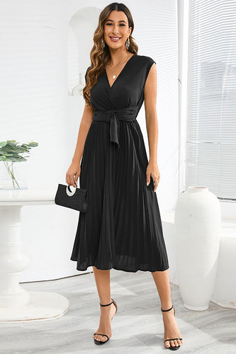 V-hals ermeløs svart casual kjole