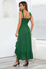 Load image into Gallery viewer, Spaghetti stropper mørkegrønn casual kjole med volanger