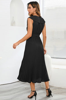 A-Line ermeløs svart casual kjole