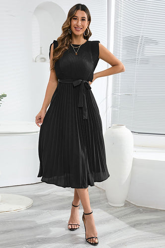 A-Line ermeløs svart casual kjole
