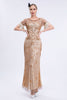 Load image into Gallery viewer, Champagne Beaded Long Gatsby Fringed Flapper Dress