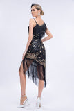 Black Beaded Brølende 20-tallet Gatsby Fringed Flapper Dress