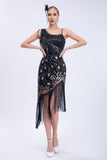 Black Beaded Brølende 20-tallet Gatsby Fringed Flapper Dress