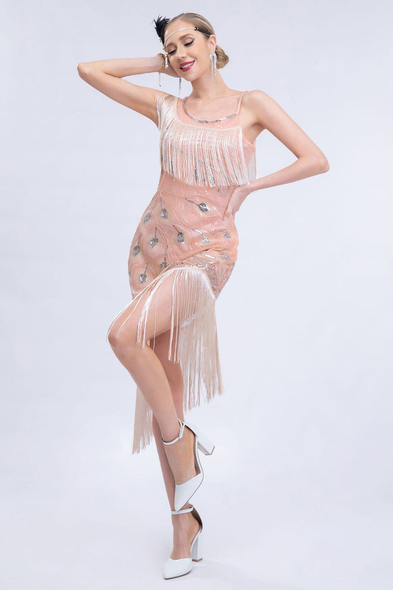 Load image into Gallery viewer, Black Beaded Brølende 20-tallet Gatsby Fringed Flapper Dress