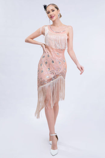 Black Beaded Brølende 20-tallet Gatsby Fringed Flapper Dress