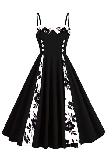 Polka Dots Black Swing 1950-tallet kjole med ermeløs