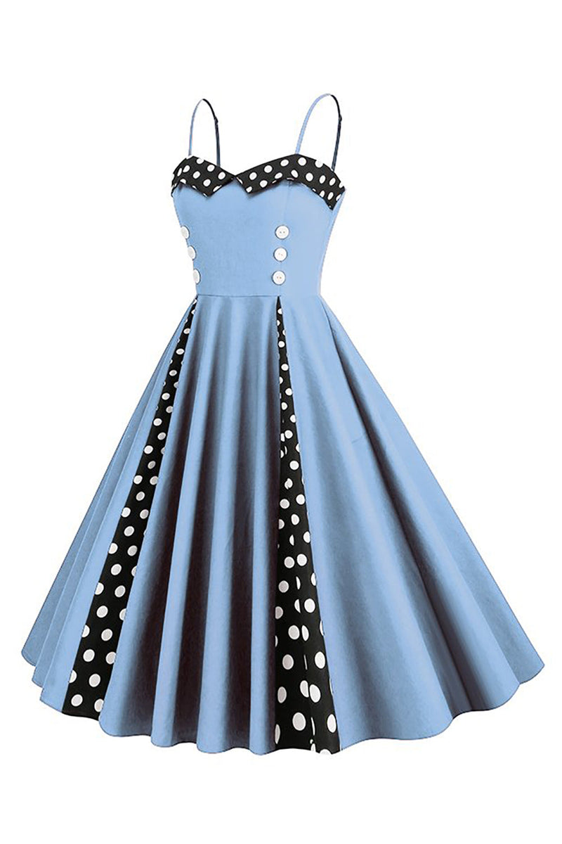 Load image into Gallery viewer, Polka Dots Black Swing 1950-tallet kjole med ermeløs
