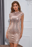 Sparkly Sequin Rose Golden Cap Ermer Bodycon Cocktail Kjole