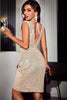 Load image into Gallery viewer, Sparkly Sequin Champagne V-hals ermeløs cocktailkjole med åpen rygg