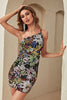 Load image into Gallery viewer, En skulder svart floral paljett bodycon kort cocktail kjole