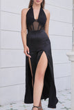 Black Halter Sheath Corset Prom kjole med spalt