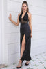 Load image into Gallery viewer, Black Halter Sheath Corset Prom kjole med spalt