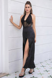 Black Halter Sheath Corset Prom kjole med spalt