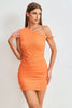 Load image into Gallery viewer, Oransje av skulderen Homecoming kjole med perler
