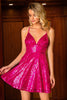 Load image into Gallery viewer, A-Line Spaghetti stropper Glitter Fuchsia Kort Homecoming Dress