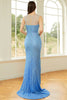 Load image into Gallery viewer, Sparkly Sleeveless Sequins Blue Prom Dress med Slit