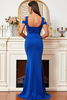 Satin havfrue kald skulder Royal Blue Prom kjole