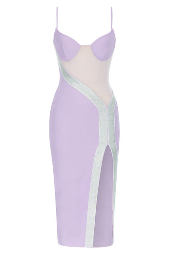 Lilac Bodycon Glitter Cocktail kjole med delt front