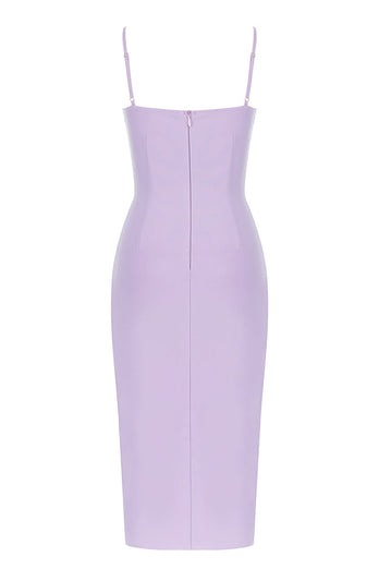 Lilac Bodycon Glitter Cocktail kjole med delt front