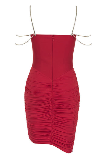 Røde spaghetti stropper Beading Kort Homecoming kjole
